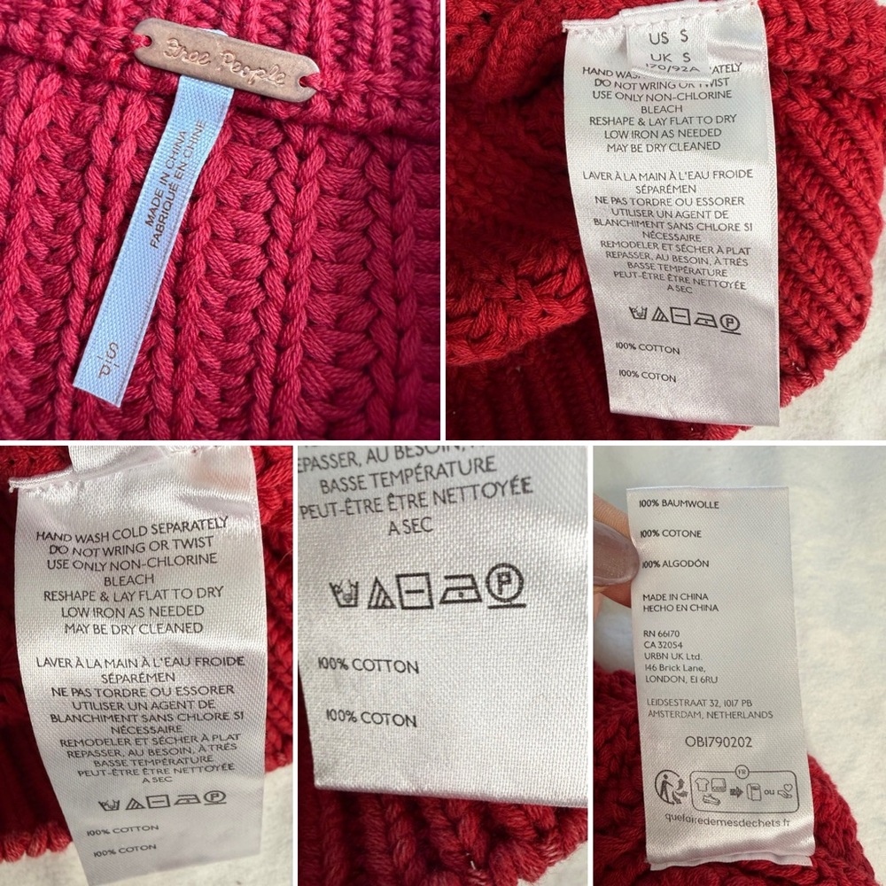 Free People Chunky Cable Knit Sweater Berry Red Cotton Cropped Cozy Knit Small - Picture 7 of 12